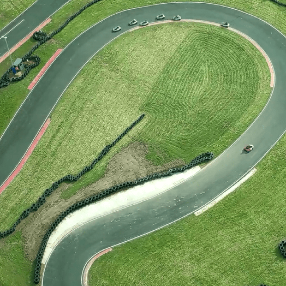 Aerial photo of beautiful outdoor go-karting venue near Birmingham